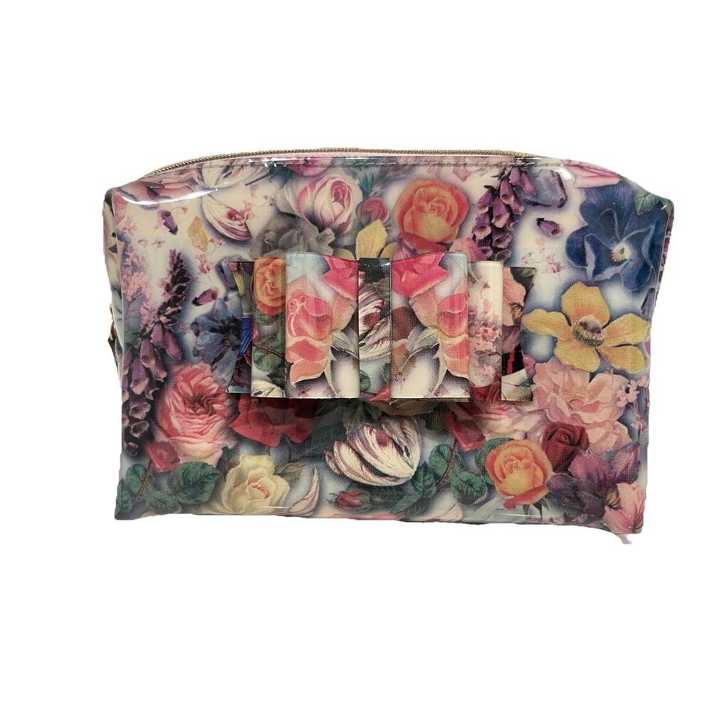 Ted Baker London Navy Make up Bag Case Elegant  Floral Satin Lined EUC